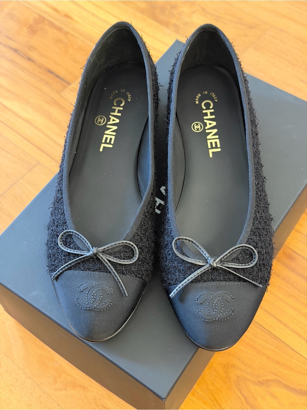 Chanel Black Tweed Ballet Flats